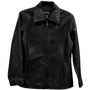 Shaver Lake Moto Jacket Women's PS Black Leather Long Sleeve Full Zip Collared
